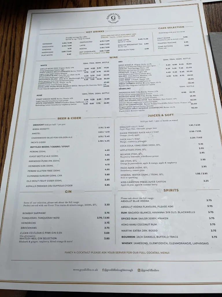 Menu_Goodliffes Bar_Loughborough_imagen_2
