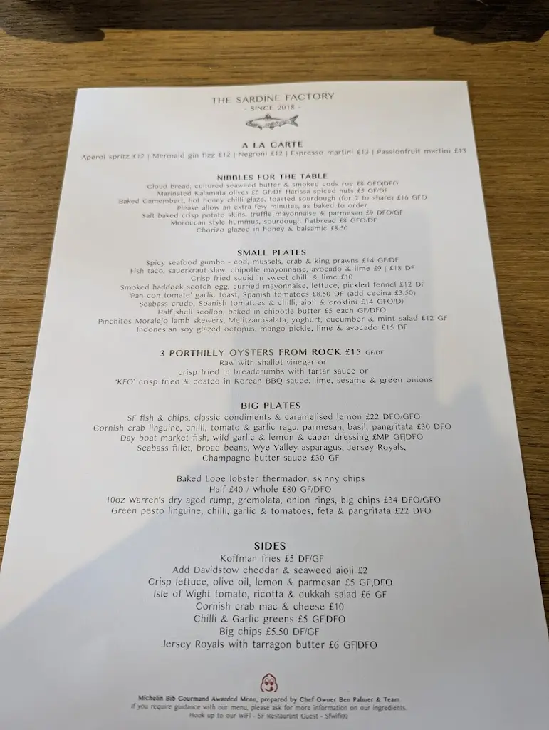 Menu_The Sardine Factory Looe_Looe_immagine_1