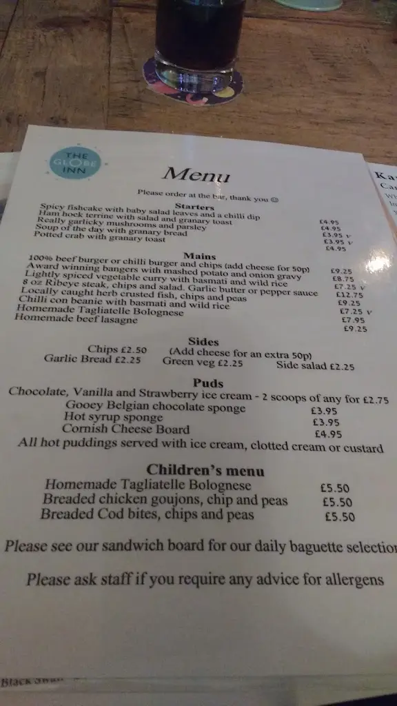 Menu_The Globe Inn, Looe_Looe_image_3