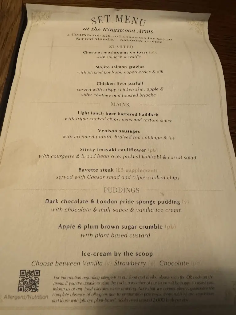 Menu_The Kingswood Arms, Banstead_Lower Kingswood_image_1