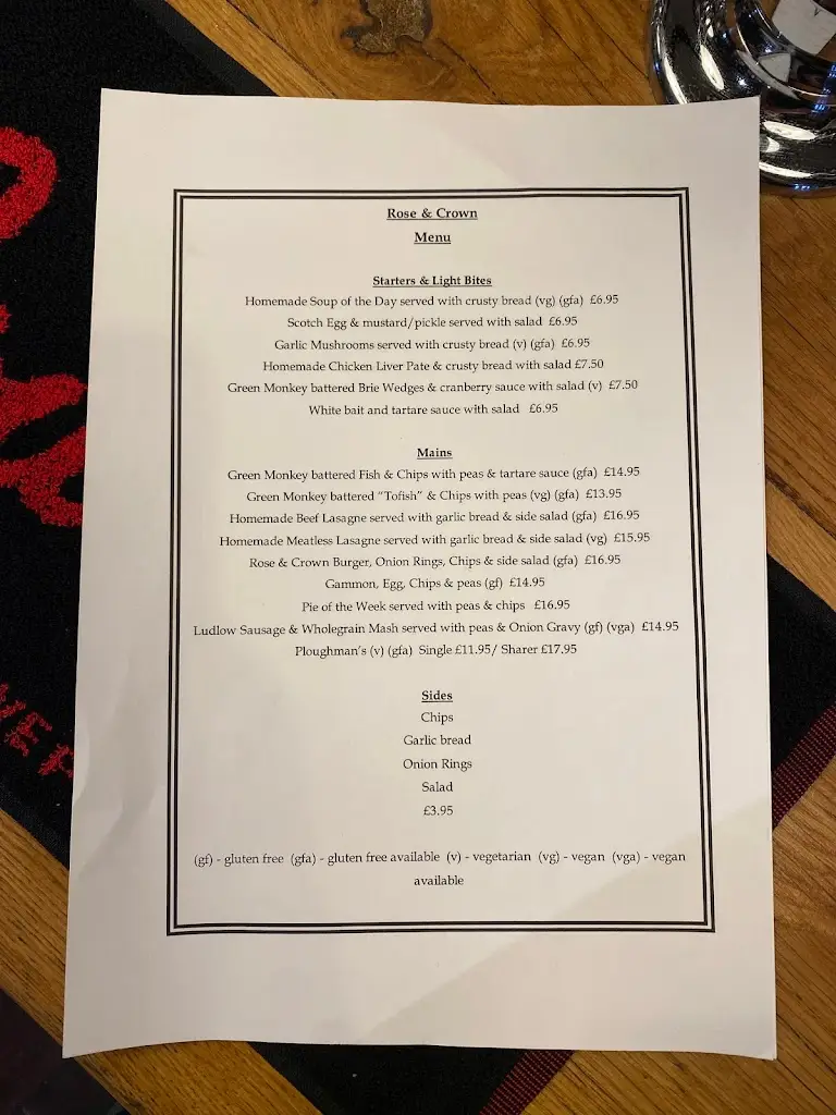 Menu_Rose & Crown, Ludlow_Ludlow_immagine_1