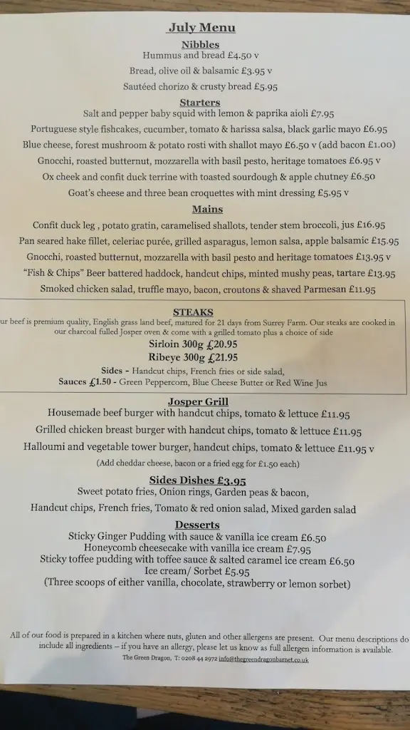 Menu_The Green Dragon_Barnet_image_2