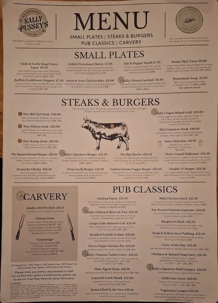 Menu_The Sally Pussey's Inn_Lydiard Millicent_immagine_1
