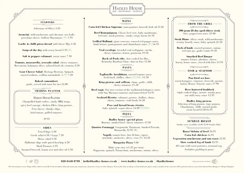 Menu_Hadley House_Barnet_image_1