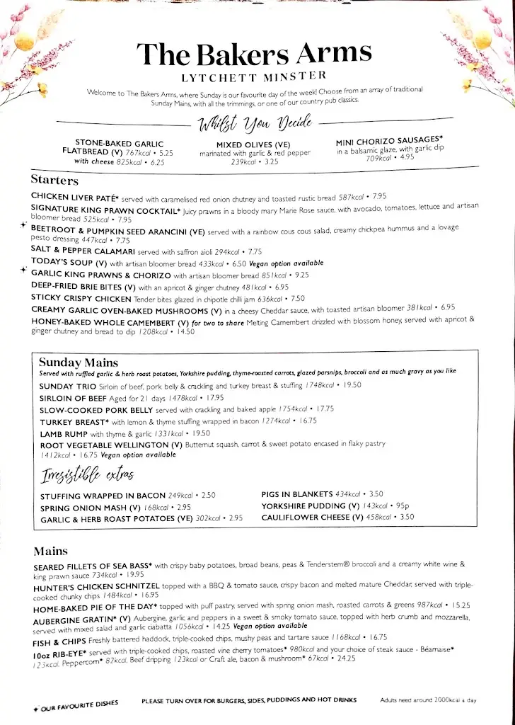 Menu_The Baker's Arms_Lytchett Matravers_image_1