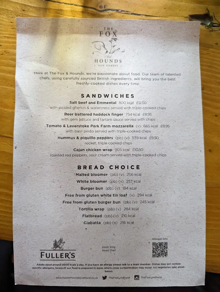 Menu_The Fox & Hounds, Lyndhurst_Lyndhurst_image_2