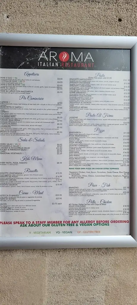 Menu_Aroma Italian Restaurant Malmesbury_Malmesbury_image_1
