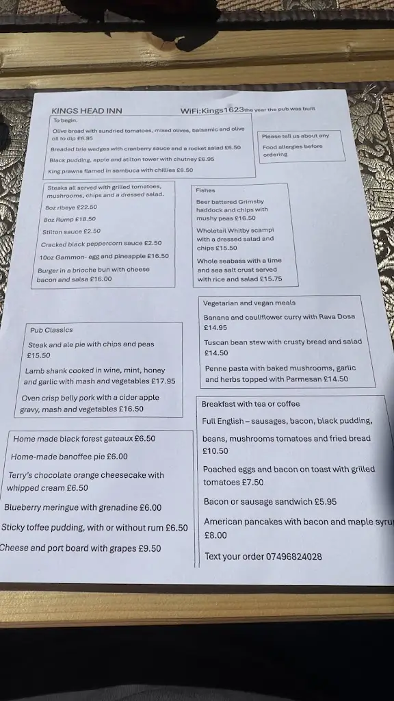 Menu_The King's Head_Mablethorpe_image_1