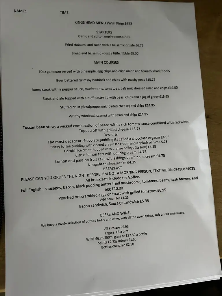 Menu_The King's Head_Mablethorpe_image_2