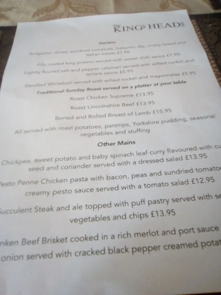 Menu_The King's Head_Mablethorpe_image_3