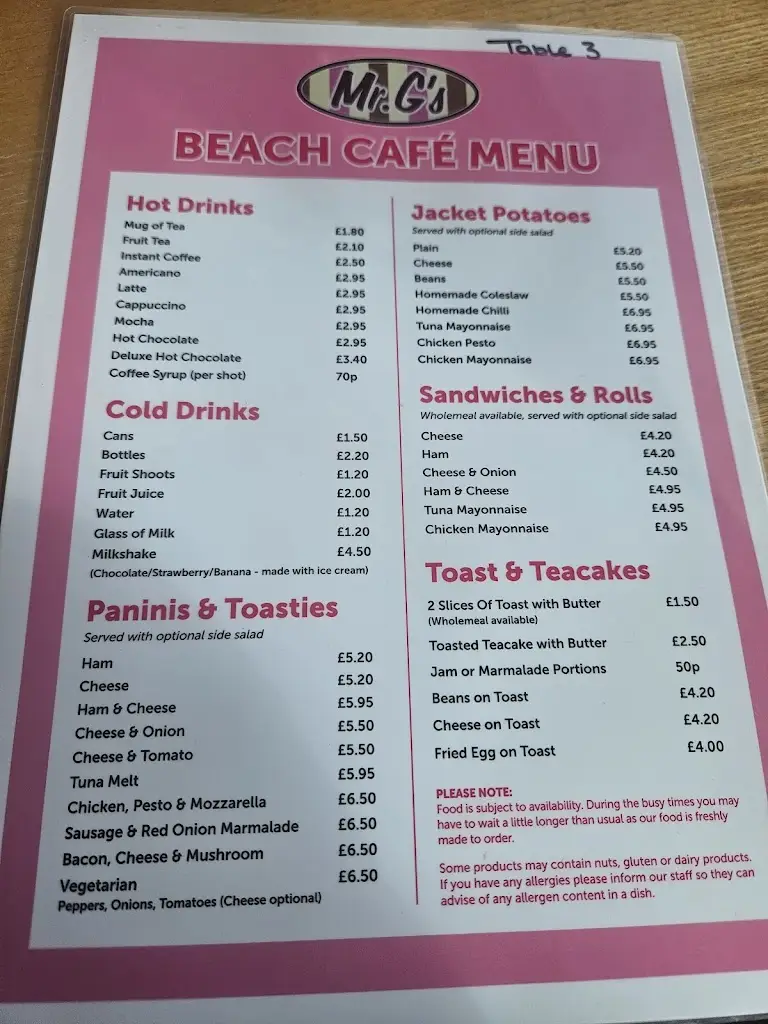 Menu_Mr G's Beach Café_Mablethorpe_image_1