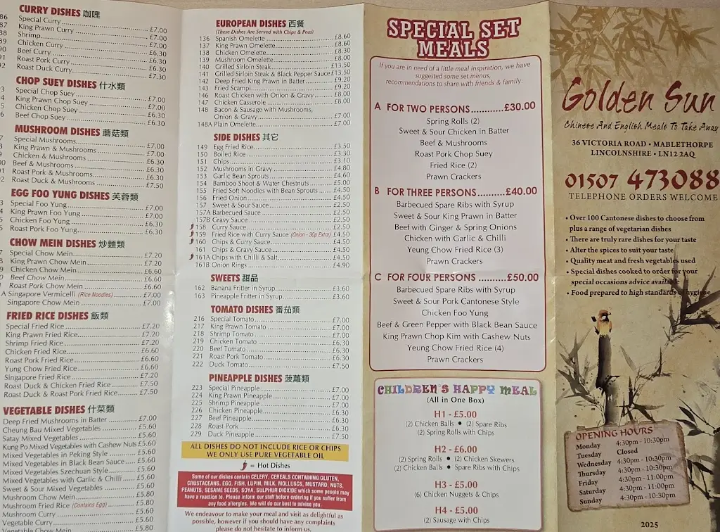 Menu_The Golden Sun_Mablethorpe_immagine_2