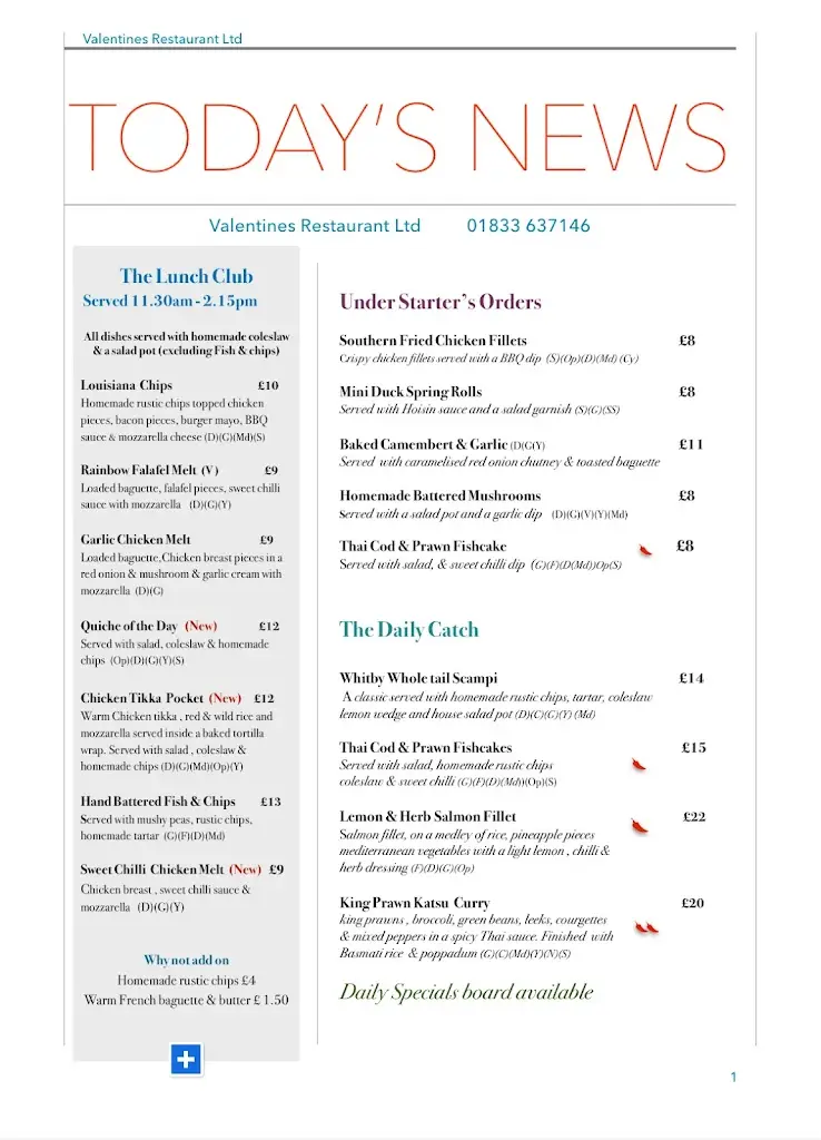 Menu_Valentine's Restaurant_Barnard Castle_image_4