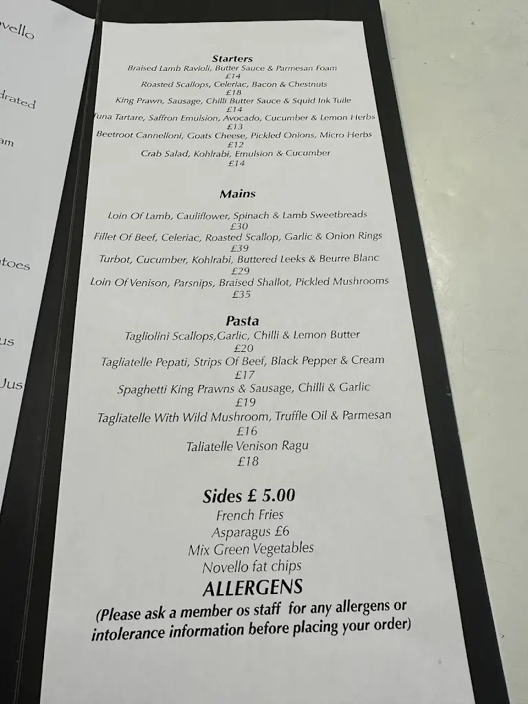 Menu_Novello_Lytham St Annes_image_1