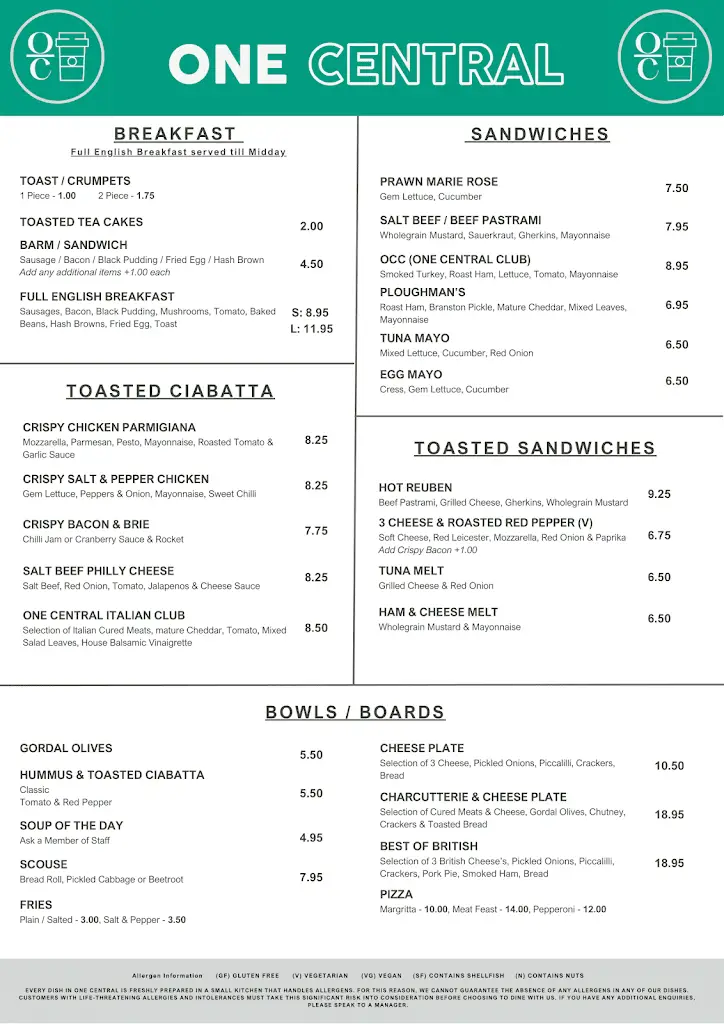 Menu_One Central Bar & Deli_Maghull_image_1
