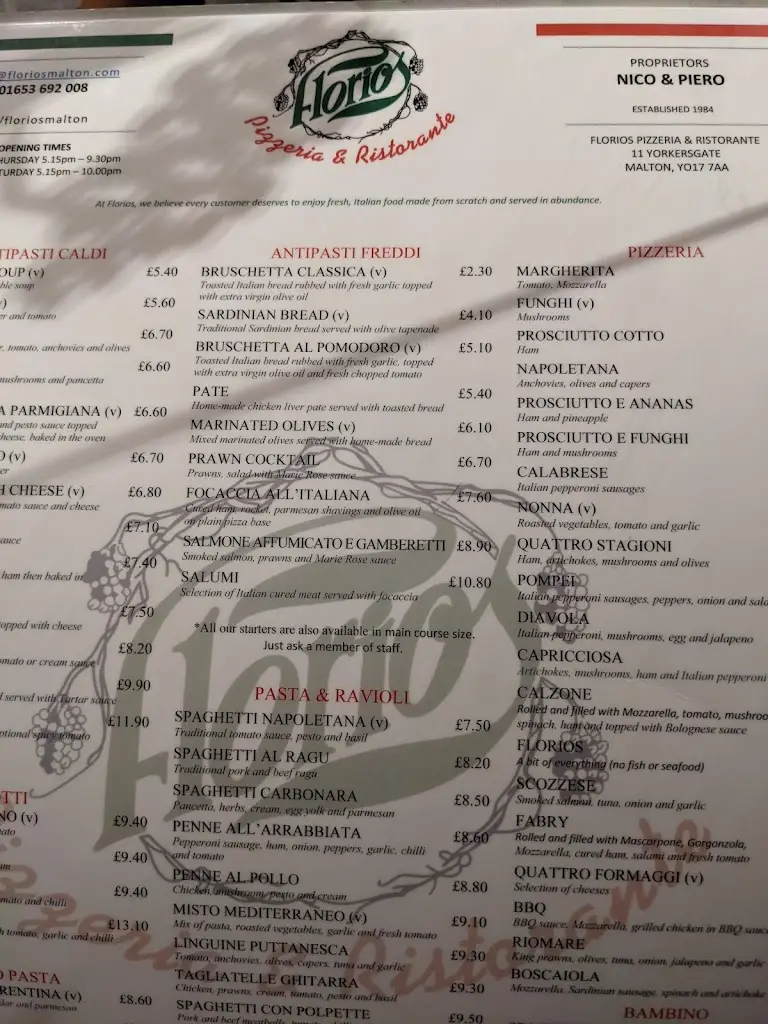 Menu_Florios Pizzeria Ristorante_Malton_image_1