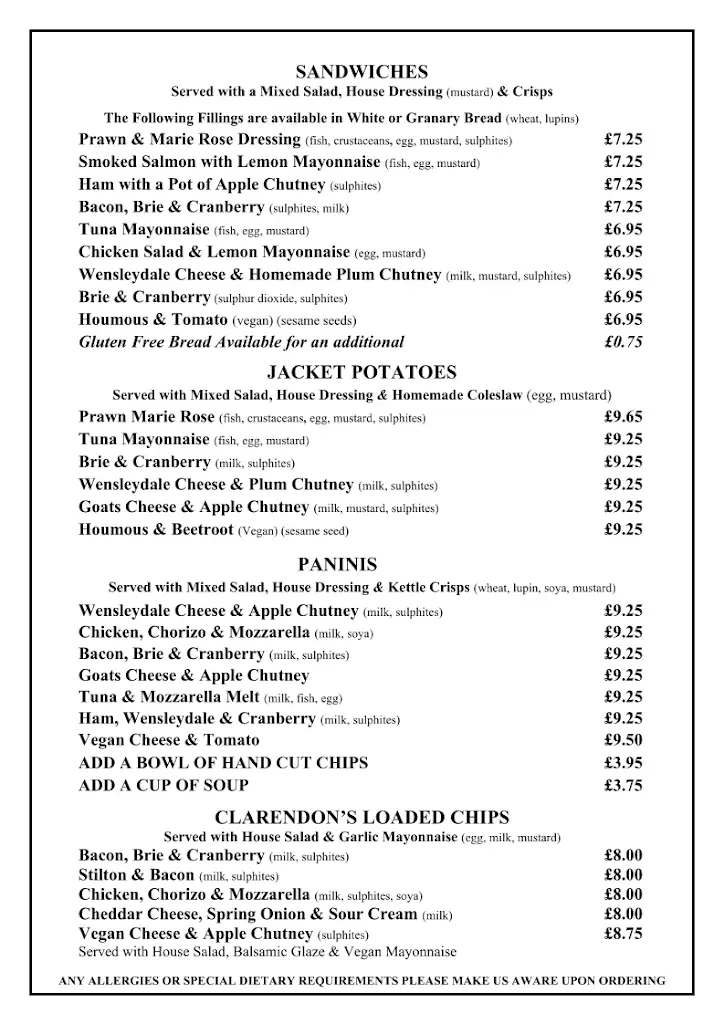 Menu_Clarendon's_Barnard Castle_image_1