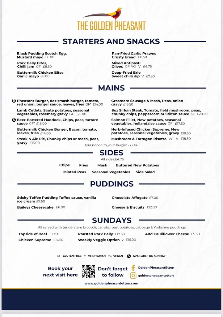 Menu_The Golden Pheasant_Barnack_image_1