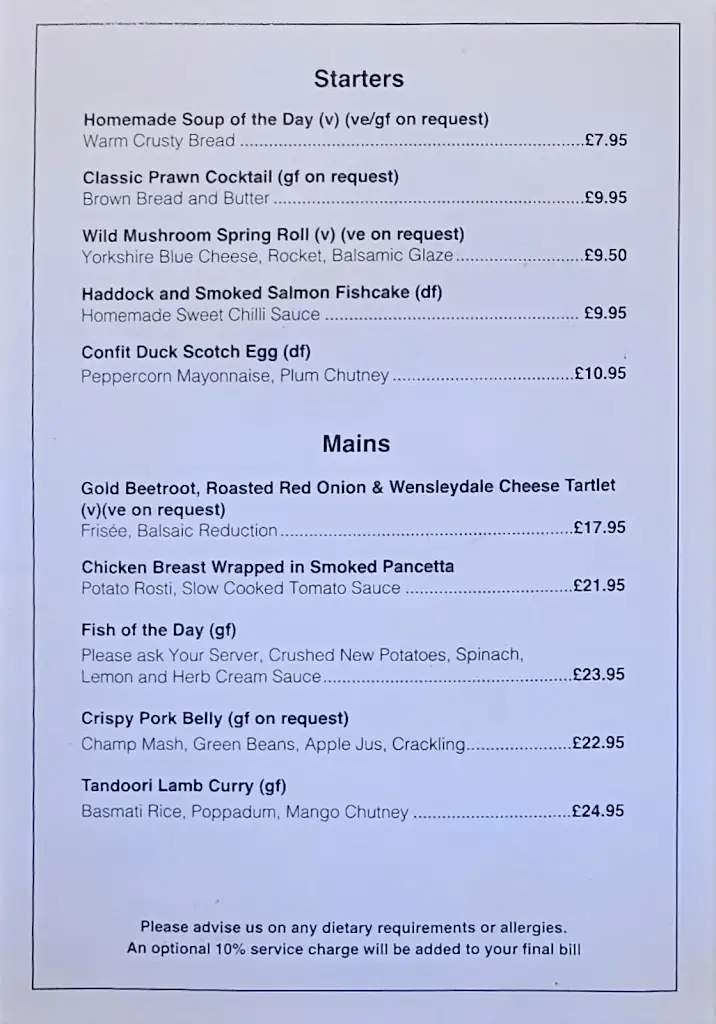 Menu_The White Bear_Masham_image_1