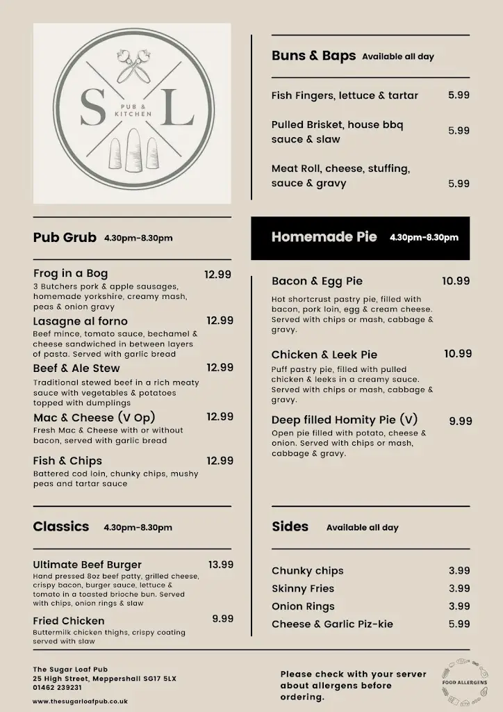 Menu_The Sugar Loaf_Meppershall_image_1