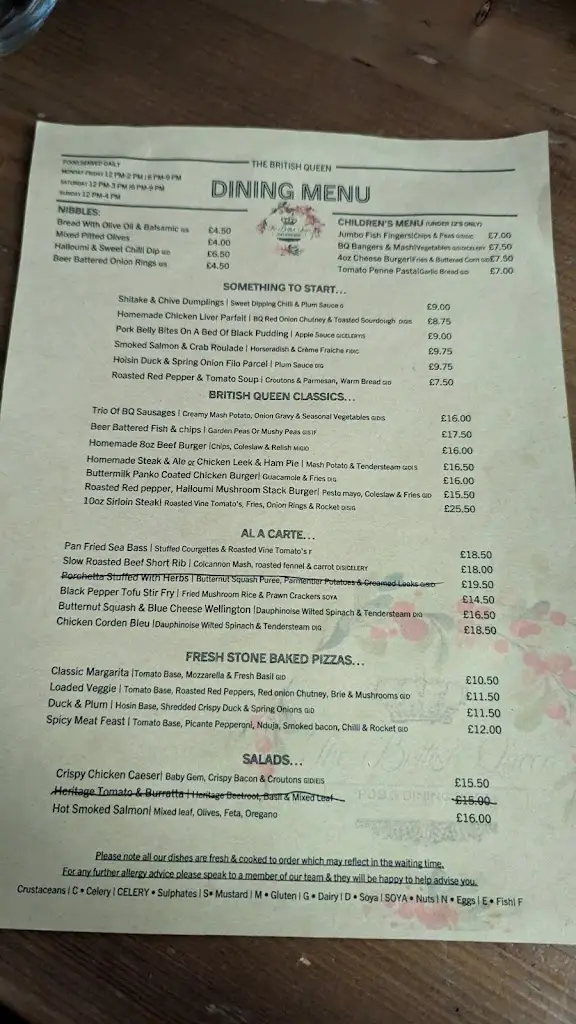 Menu_The British Queen_Meldreth_image_1