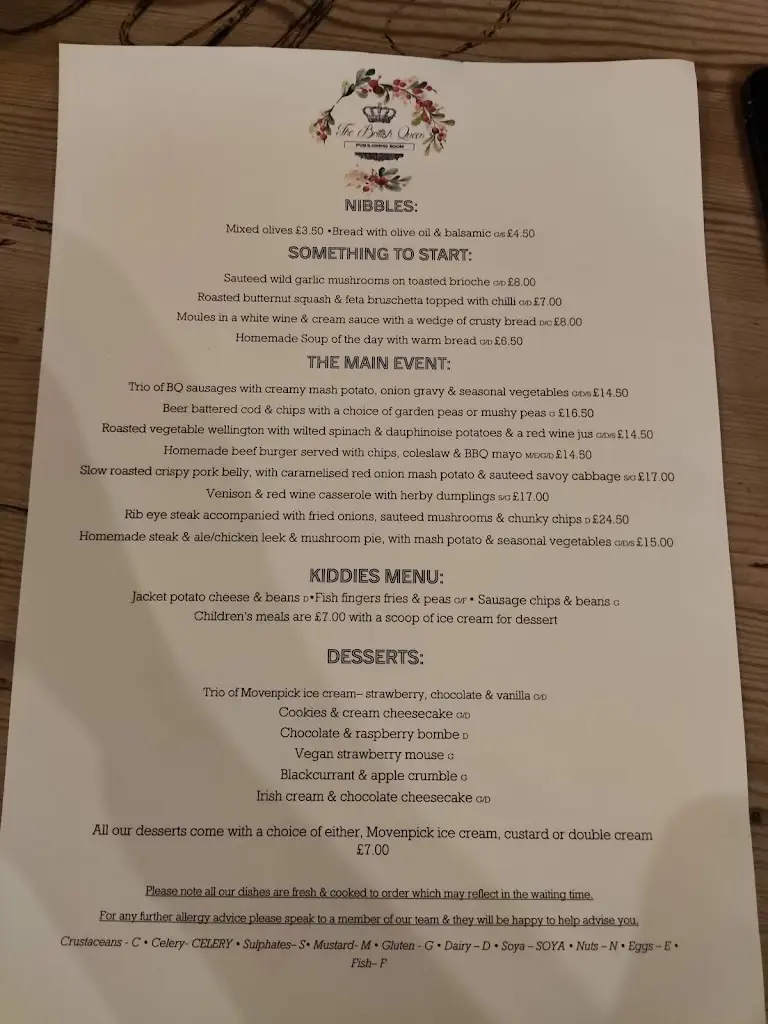 Menu_The British Queen_Meldreth_image_3