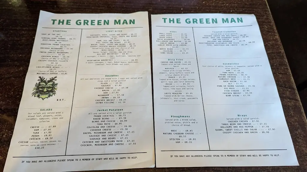 Menu_The Green Man_Meldreth_image_1