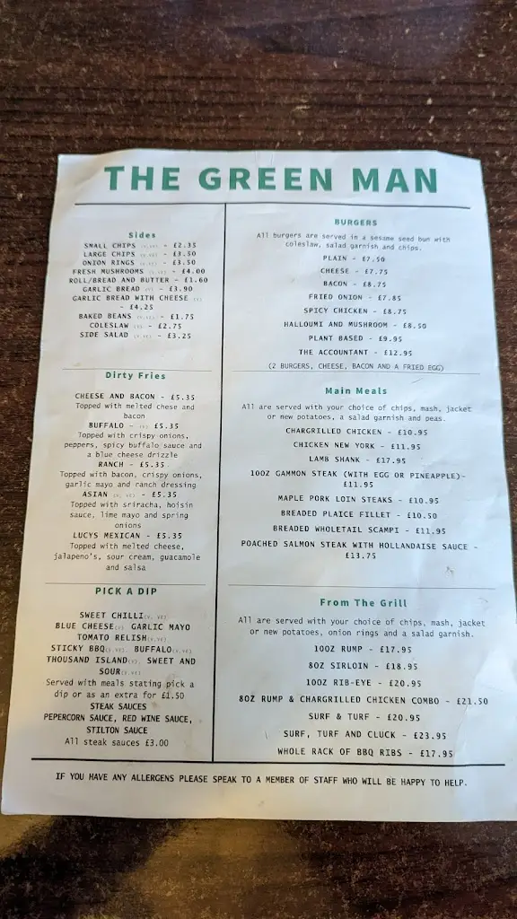 Menu_The Green Man_Meldreth_image_2