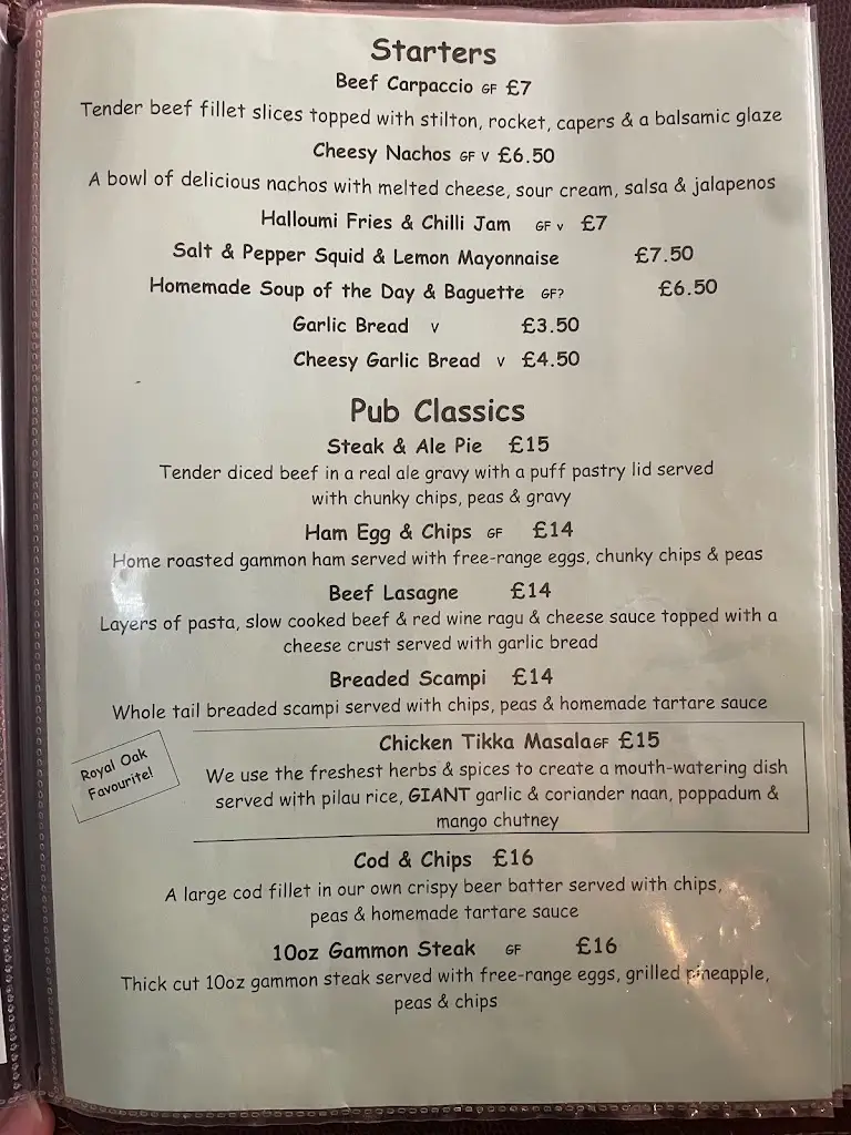 Menu_The Royal Oak_Milborne St Andrew_image_2