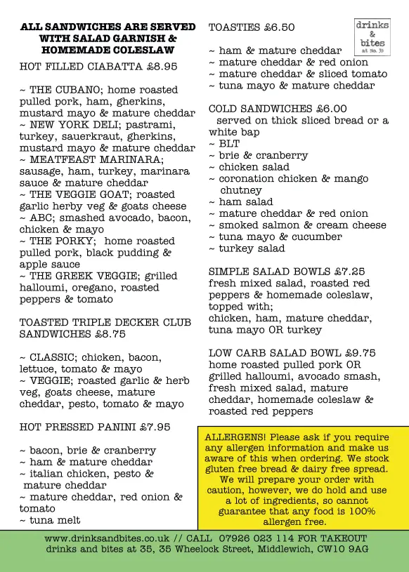 Menu_drinks & bites at 35_Middlewich_image_1