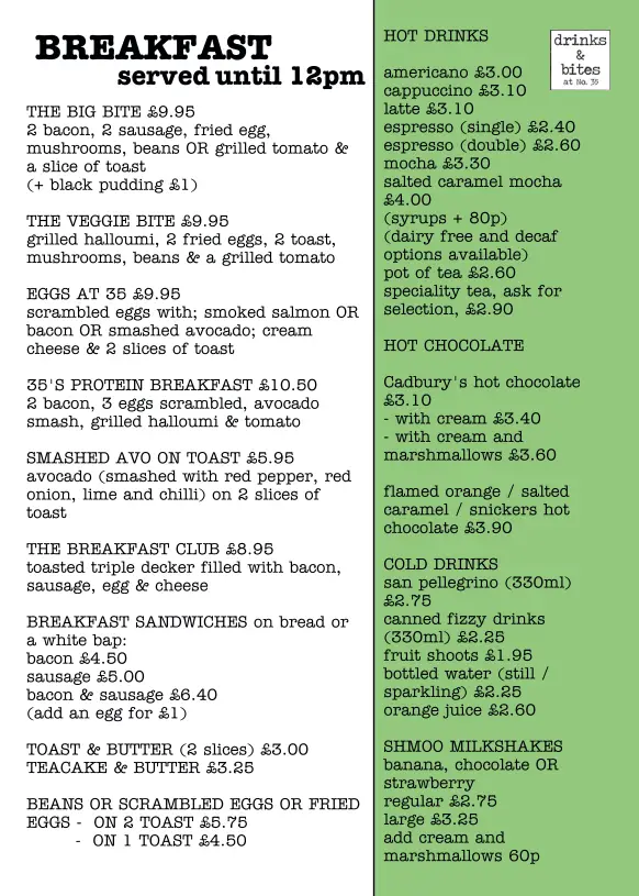 Menu_drinks & bites at 35_Middlewich_image_2