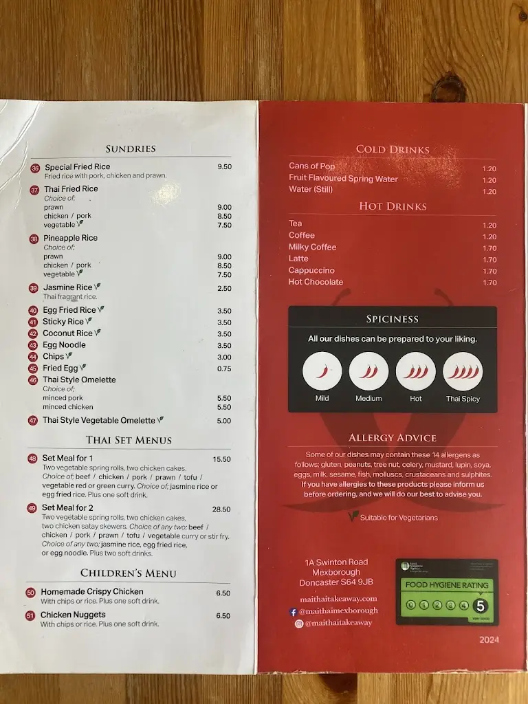 Menu_Mai Thai_Mexborough_image_2