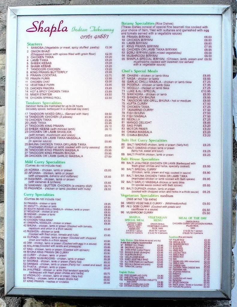 Menu_Shapla Indian Restaurant and Takeaway_Midsomer Norton_image_1