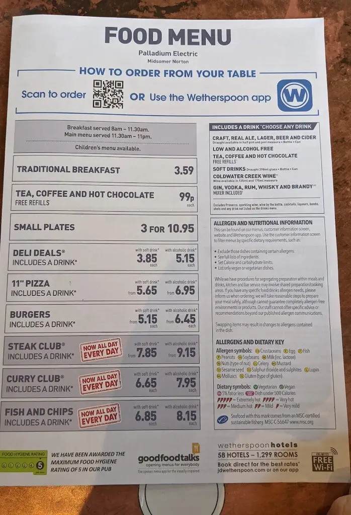 Menu_The Palladium Electric - JD Wetherspoon_Midsomer Norton_imagen_2