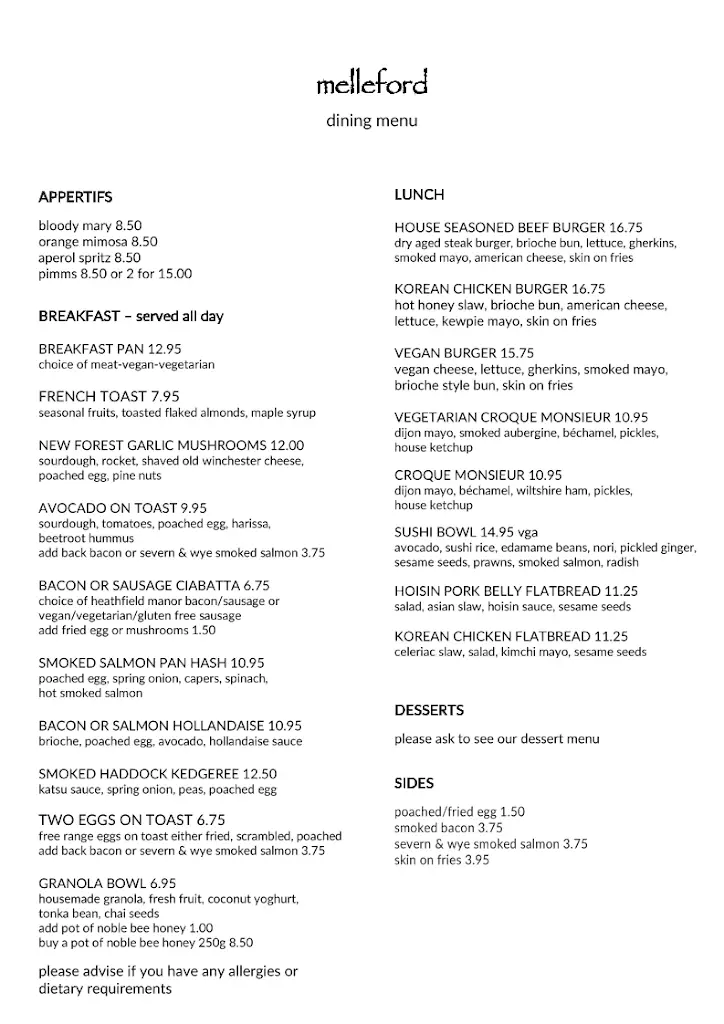 Menu_Melleford_Milford on Sea_image_1