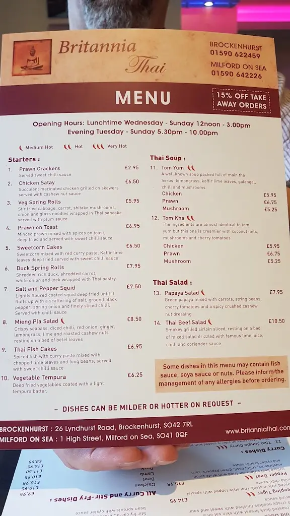Menu_Britannia Thai_Milford on Sea_image_1