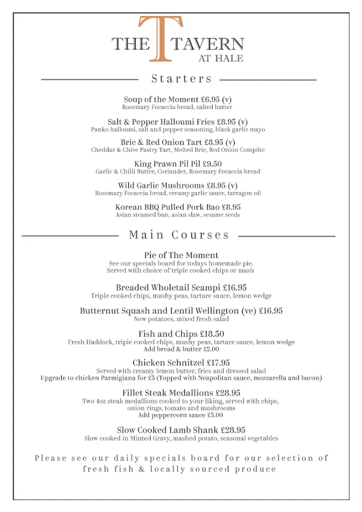 Menu_The Tavern at Hale_Milnthorpe_image_1