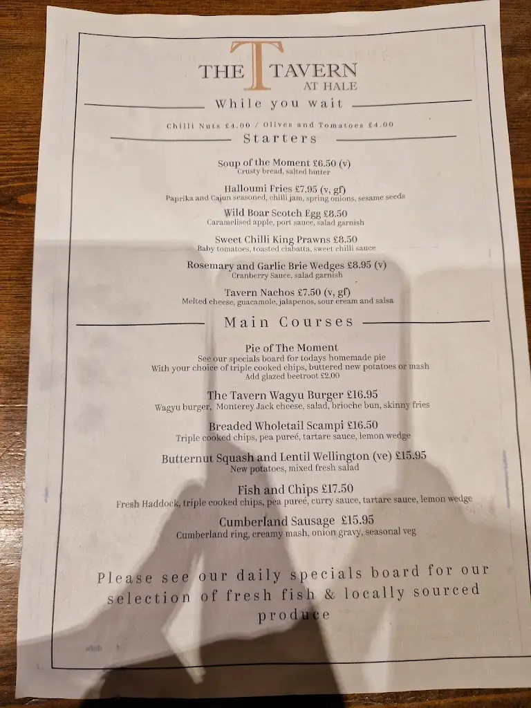 Menu_The Tavern at Hale_Milnthorpe_image_2