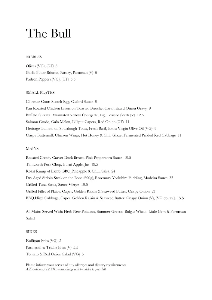 Menu_The Bull Inn_Much Hadham_image_1