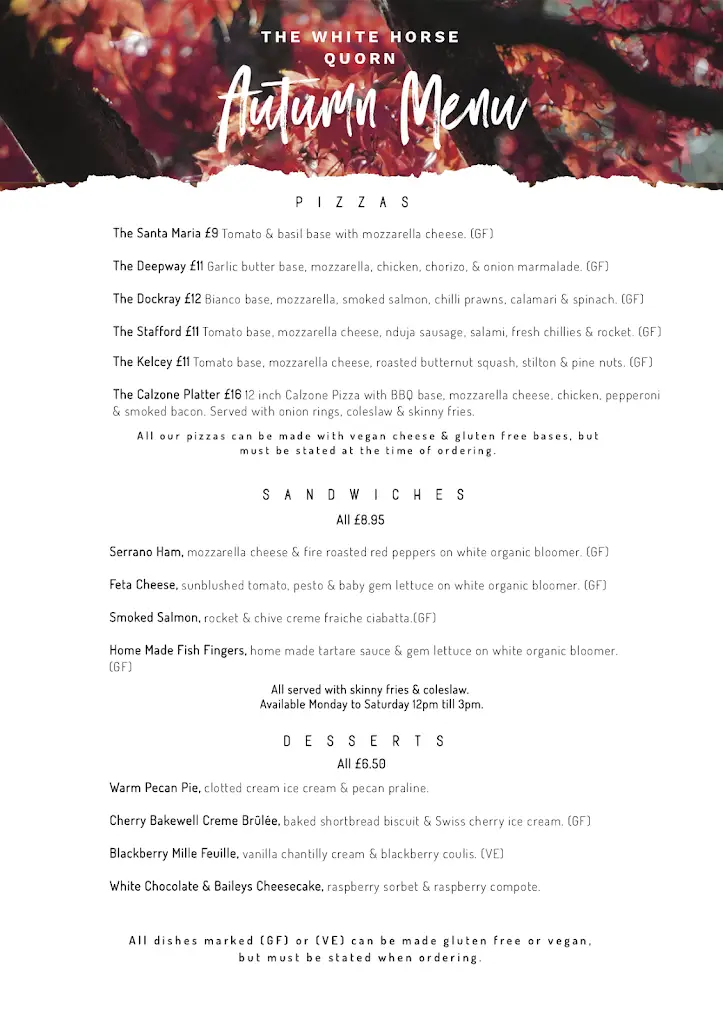Menu_The White Horse_Mountsorrel_image_3