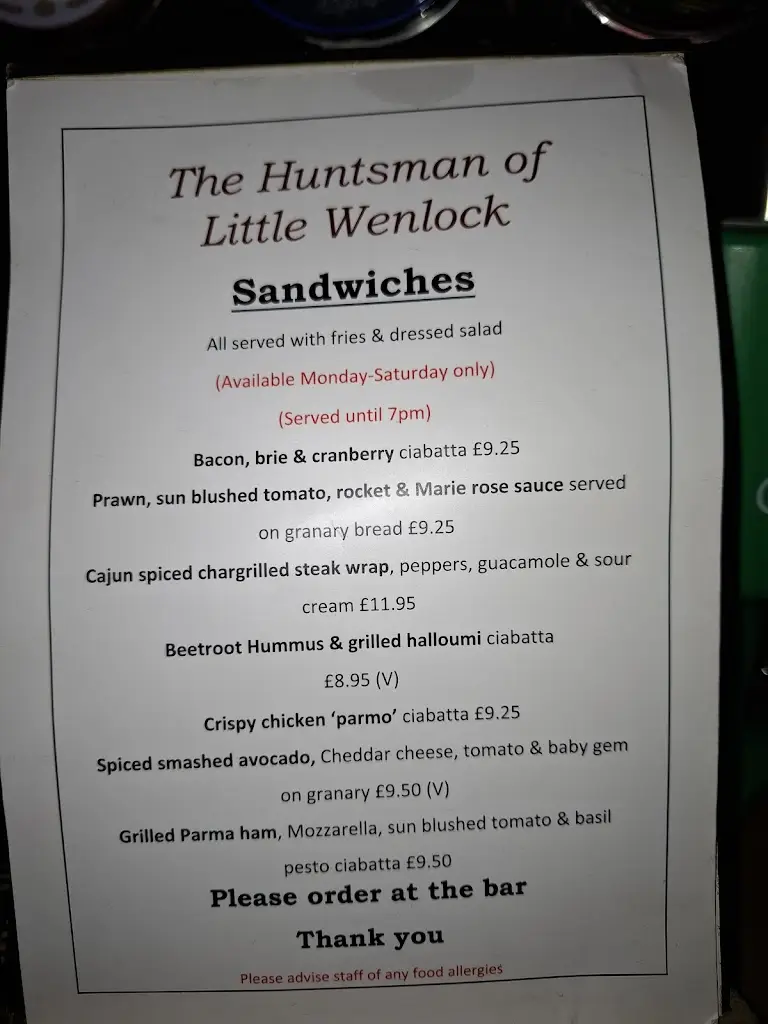 Menu_The Huntsman of Little Wenlock_Much Wenlock_image_2