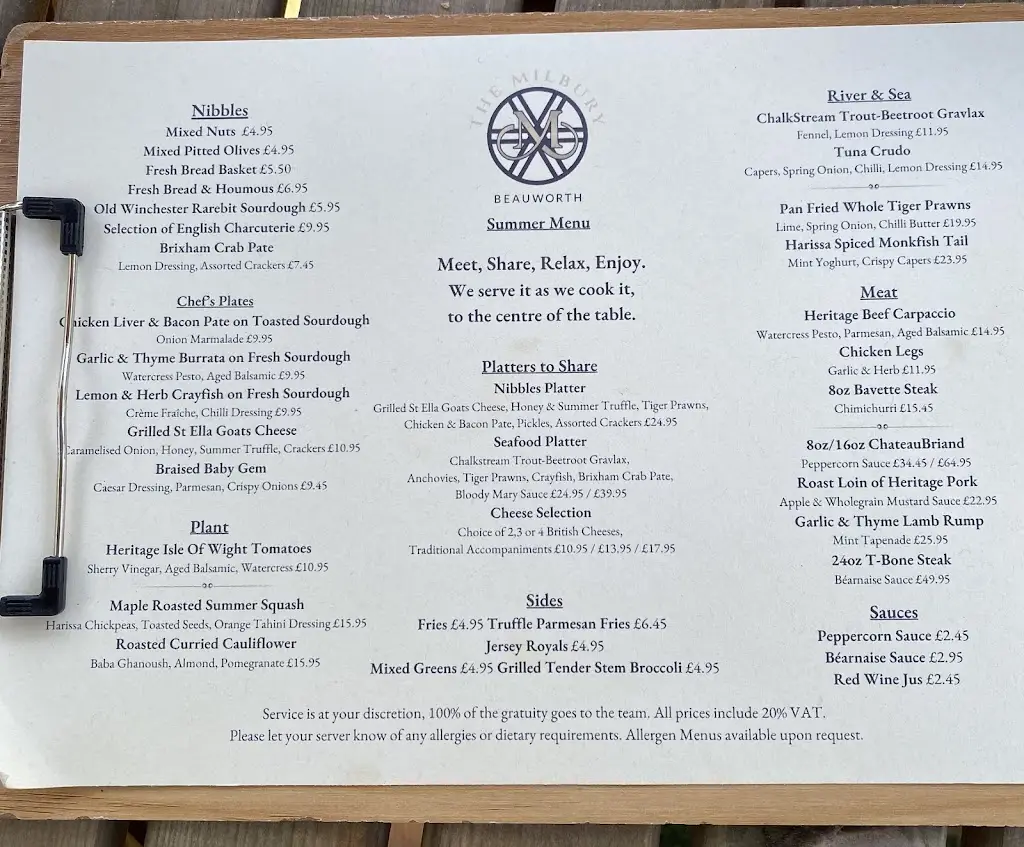 Menu_The Milbury at Beauworth_New Alresford_immagine_2