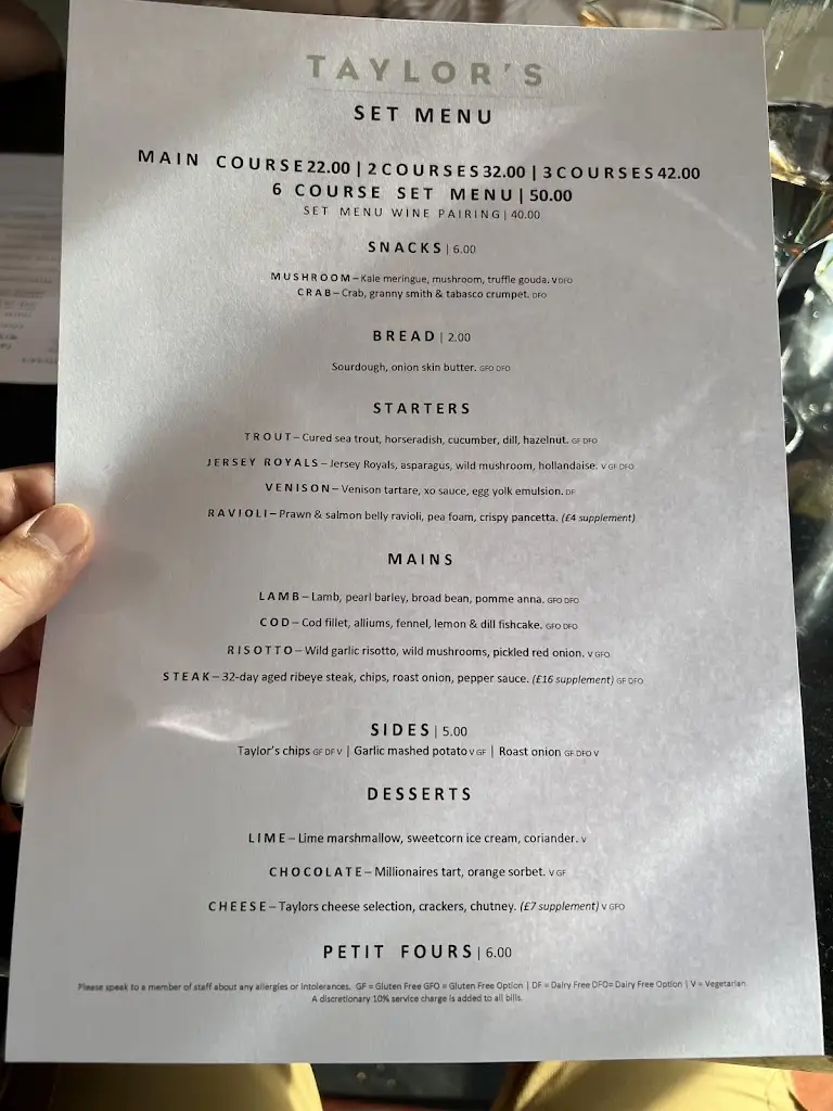 Menu_Taylor's Restaurant_Newark on Trent_image_1