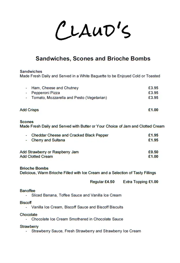 Menu_Claud's Coffee Shop & Dessert Parlour_Newburn_immagine_3