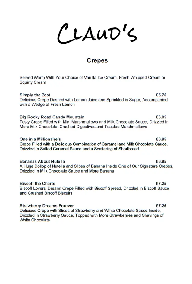 Menu_Claud's Coffee Shop & Dessert Parlour_Newburn_immagine_4