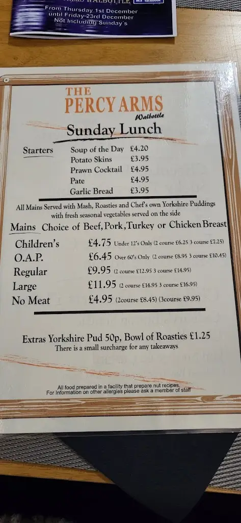 Menu_The Percy Arms Walbottle_Newburn_image_1