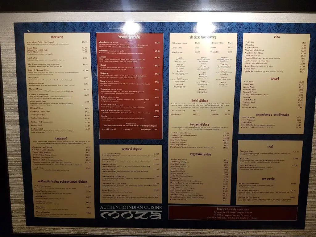 Menu_Moza Indian Restaurant, Newport Pagnell_Newport Pagnell_image_1