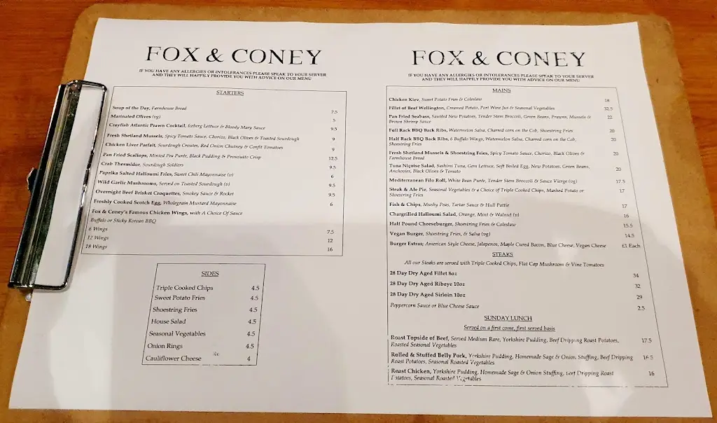 Menu_The Fox and Coney Inn_North Cave_image_1