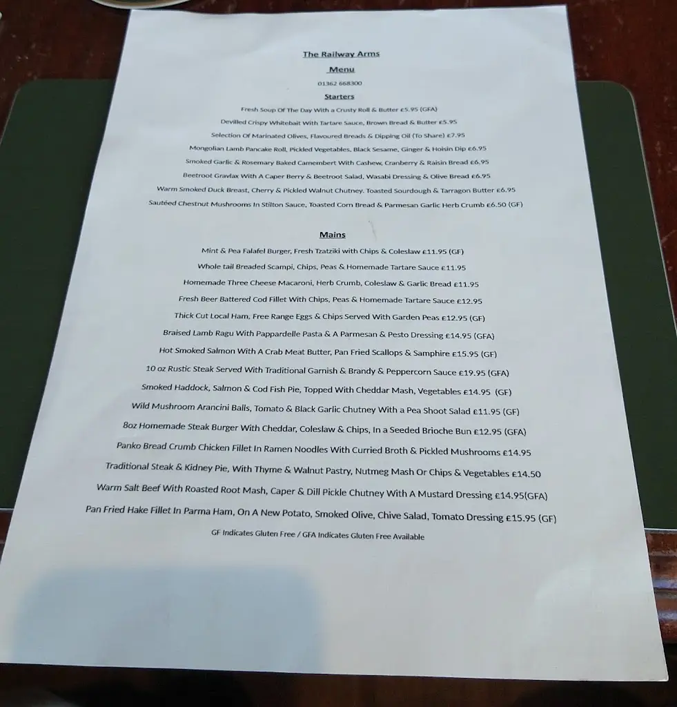 Menu_The Railway Arms_North Elmham_image_1