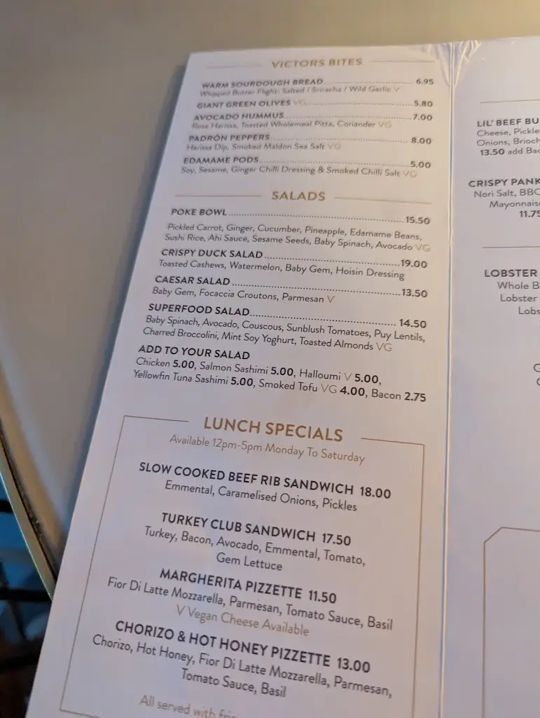 Menu_Victors Newcastle_Newcastle upon Tyne_image_1